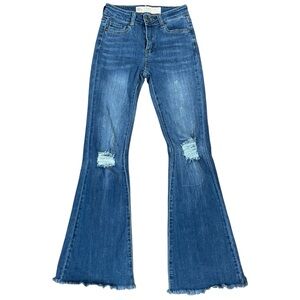 70’s Pink Label Flare raw hem Jeans Sz.1 Distressed Great Condition‎